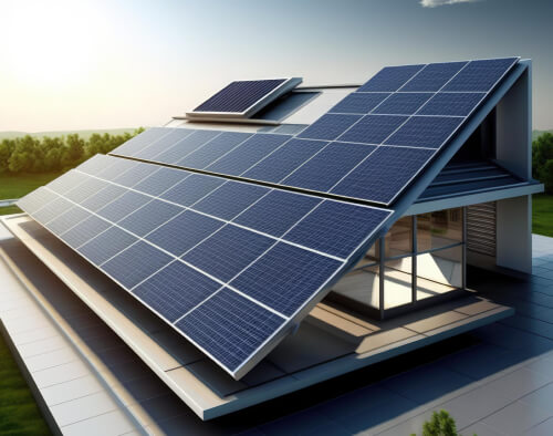 Solar panels at sunset